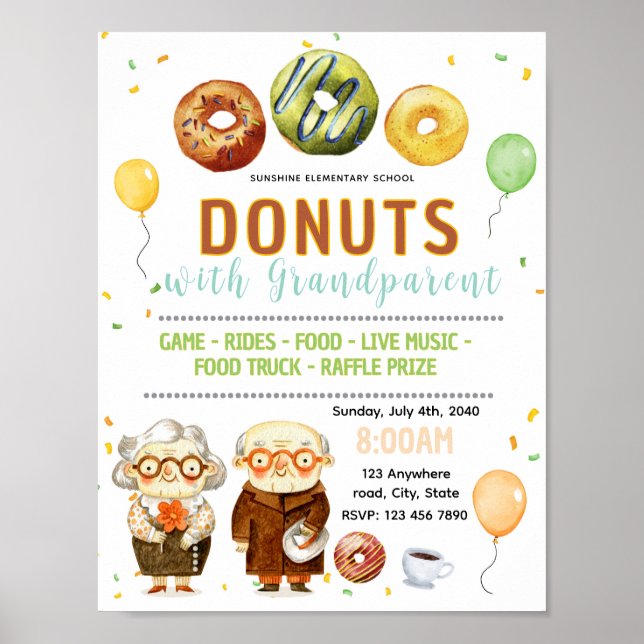 Affiche Donuts modifiables avec prospectus grand-parent (Devant)