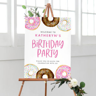 Affiche Donuts roses et chocolat Bienvenue à la fête d'ann