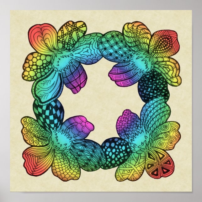 Affiche Doodle à fleurs arc-en-ciel (Devant)