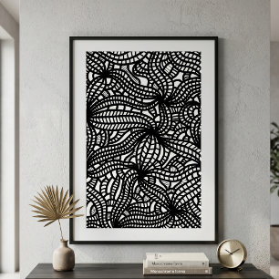 Affiche Doodle Abstrait bio tiré à la main noir et blanc