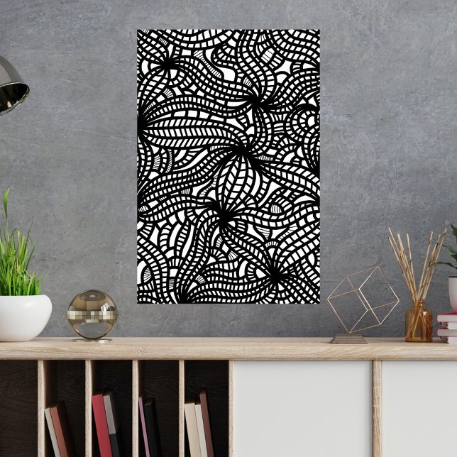 Affiche Doodle Abstrait bio tiré à la main noir et blanc (Créateur téléchargé)
