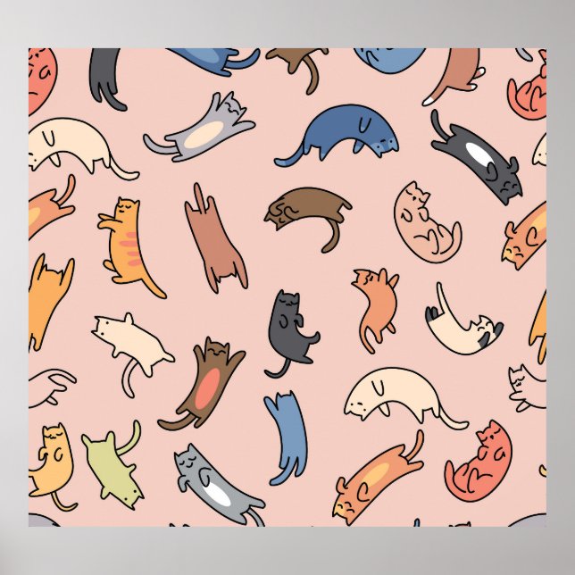 Affiche Doodle Cats Vintage Illustration transparente (Devant)