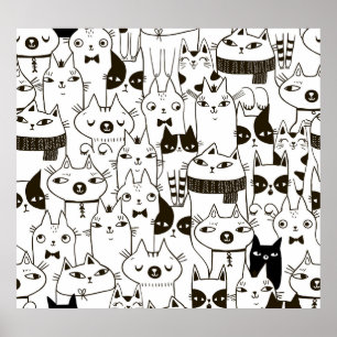Affiche Doodle chats : drôle de motif sans soudure.