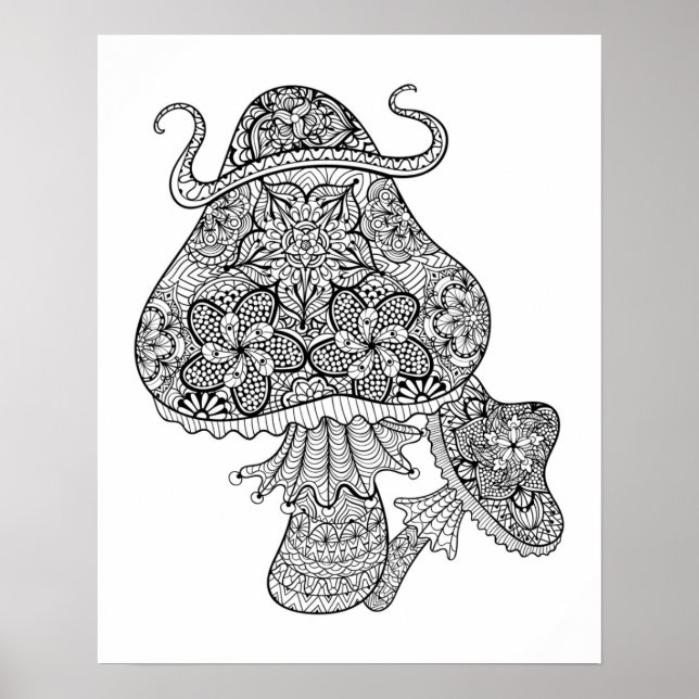 Affiche Doodle de champignons magiques tiré à la main 2 (Devant)