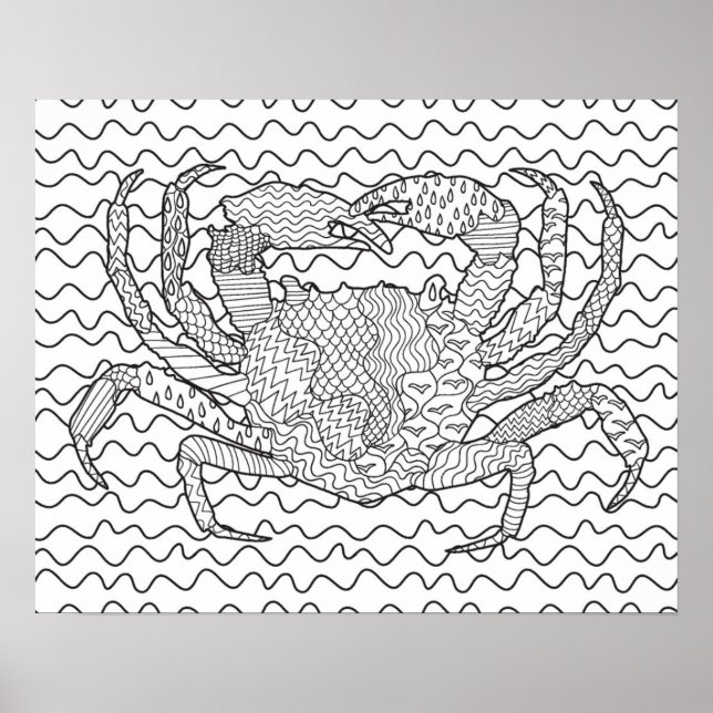 Affiche Doodle de crabe marin détaillé 2 (Devant)
