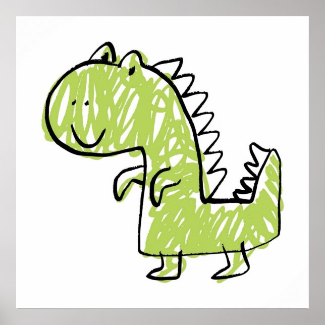 Affiche Doodle de dinosaure vert souriant chambre de bébé  (Devant)