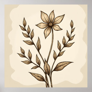 Affiche Doodle de fleur de Sepia