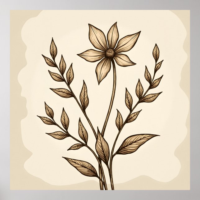 Affiche Doodle de fleur de Sepia (Devant)