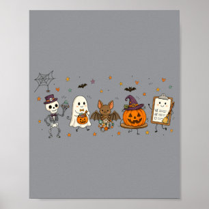 Affiche Doodle de Halloween joyeux Personnages effrayants 