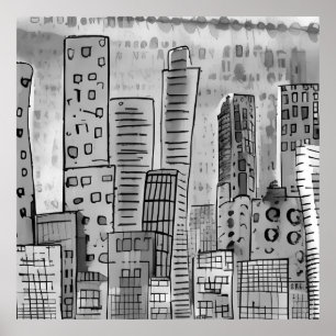 Affiche Doodle de la ville de Black Grey