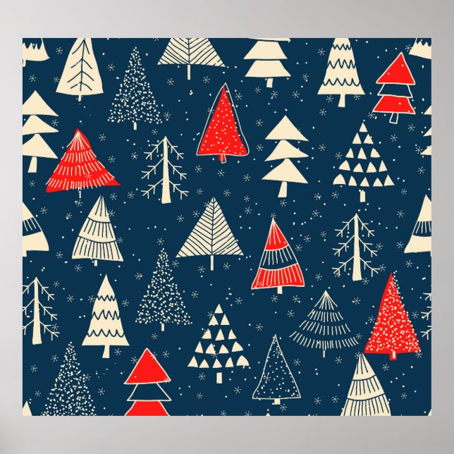 Affiche Doodle de Noël, motif d'hiver sans soudure. (Devant)