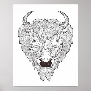 Affiche Doodle de tête de bison 2