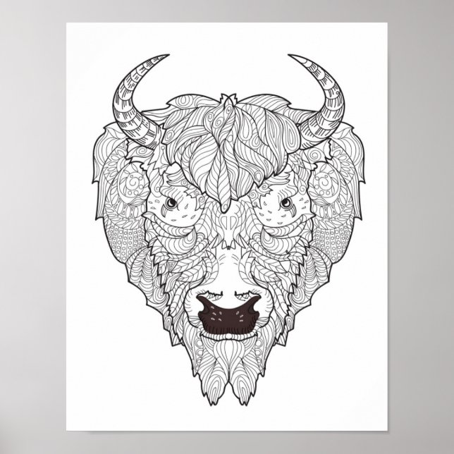Affiche Doodle de tête de bison 2 (Devant)