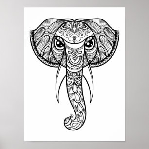 Affiche Doodle de tête d'éléphant 3