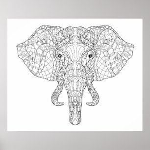 Affiche Doodle de tête d'éléphant 4