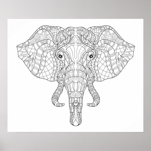 Affiche Doodle de tête d'éléphant 4 (Devant)