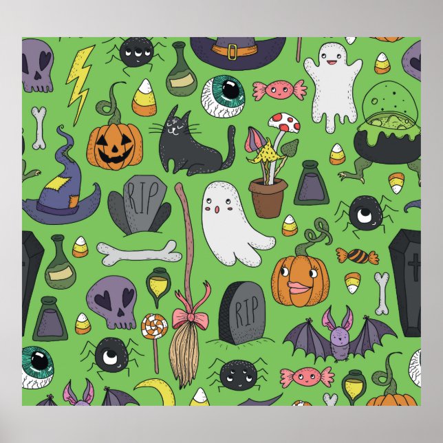 Affiche Doodle d'Halloween : Concept mignon et transparent (Devant)