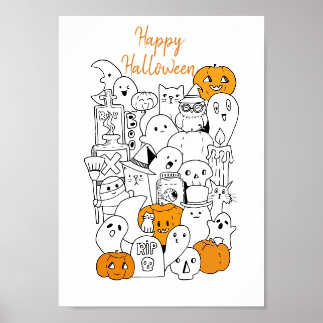 Affiche Doodle d'Halloween Kawaii (Devant)
