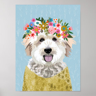 Affiche Doodle doré Fleur Wreath Chien Portrait