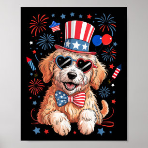 Affiche Doodle doré patriotique drapeau américain 4 juille