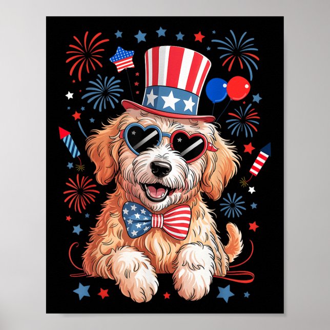 Affiche Doodle doré patriotique drapeau américain 4 juille (Devant)