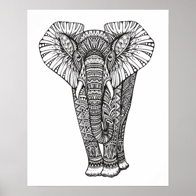 Affiche Doodle éléphant à motif Imaginaire 2 (Devant)