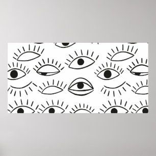 Affiche Doodle eye, seamless pattern. 