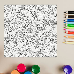 Affiche Doodle heureux : page de coloriage de fleurs migno