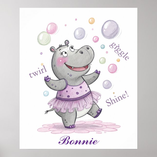 Affiche Doodle Hippo Nursery mignon Doodle animal (Devant)