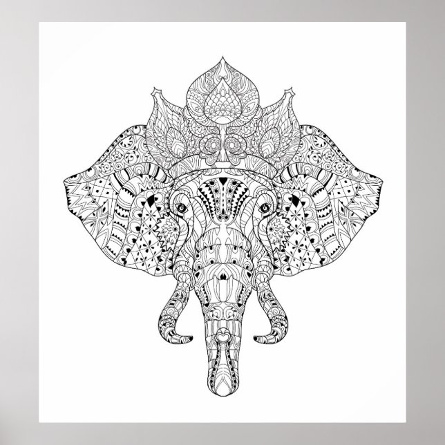 Affiche Doodle inspiré par la tête d'éléphant 2 (Devant)
