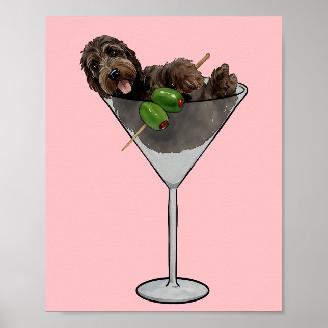 Affiche Doodle Martini Chien maman Aquarelle (Devant)