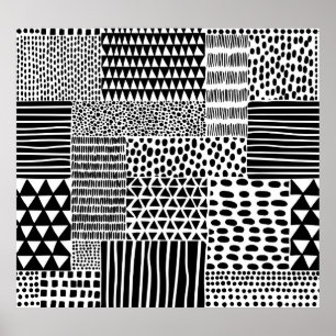 Affiche Doodle noir blanc : Ethnic Seamless