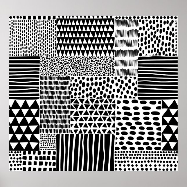Affiche Doodle noir blanc : Ethnic Seamless (Devant)