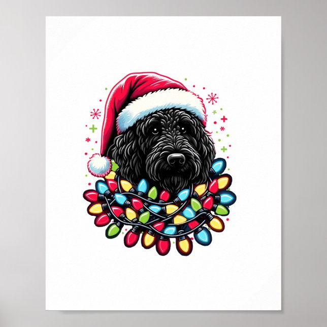 Affiche Doodle noir Labradoodle Noël Arbre de Noël Lumière (Devant)