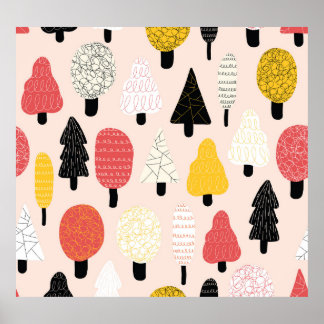 Affiche Doodle Trees : Nature Vintage, Abstraite.