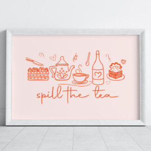 Affiche Doodle Whimsical Spill Tea, Tea Party Kitchen
