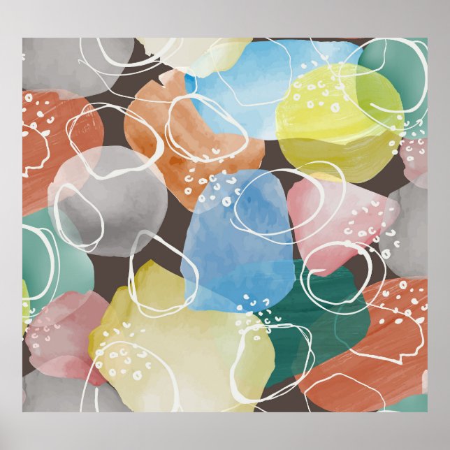 Affiche Doodles Abstraits : Aquarelle minimaliste Art (Devant)