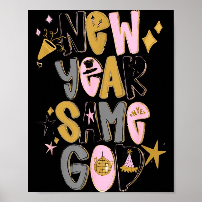 Affiche Doodles Bonne Année Même Dieu 2026 Cel chrétien (Devant)
