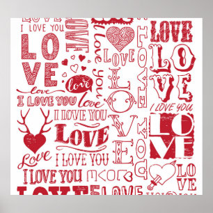 Affiche Doodles d'amour à la main, charmant motif.