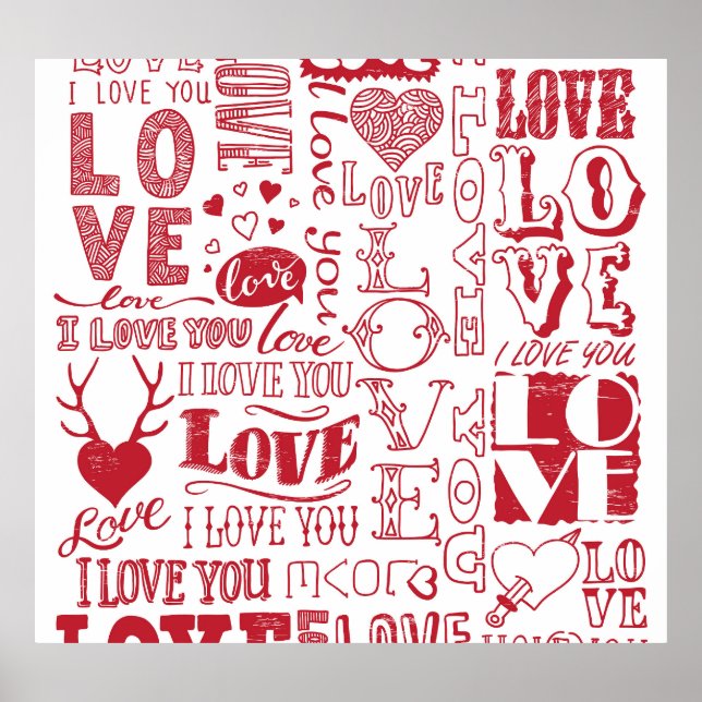 Affiche Doodles d'amour à la main, charmant motif. (Devant)