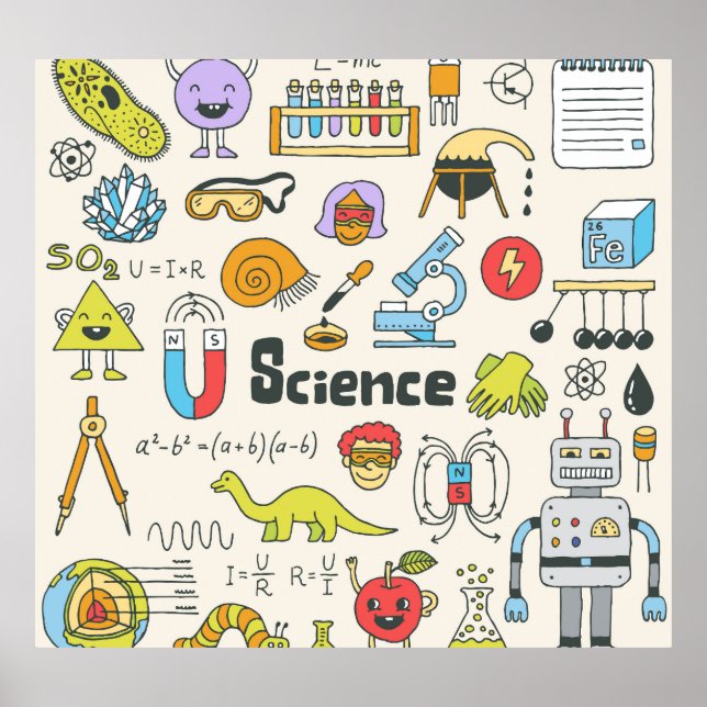 Affiche Doodles de science : Ensemble d'écoles à main. (Devant)