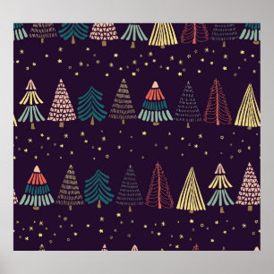 Affiche Doodles, étoiles, bleu foncé.