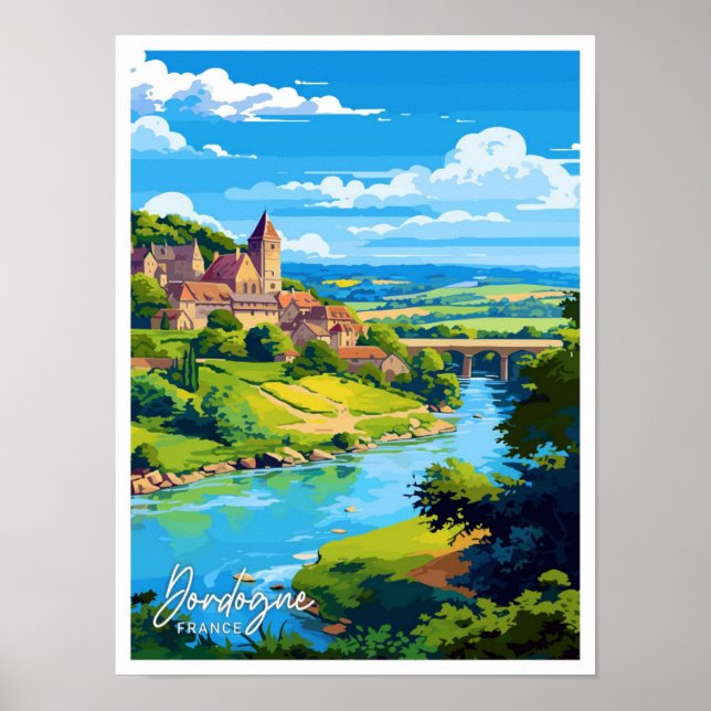 Affiche Dordogne France Illustration Vintage Voyage (Devant)