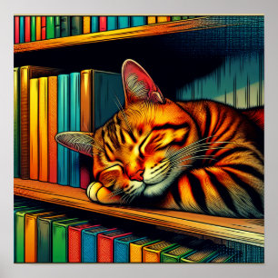Affiche Dormir Comic Style de livre Chat Dormir