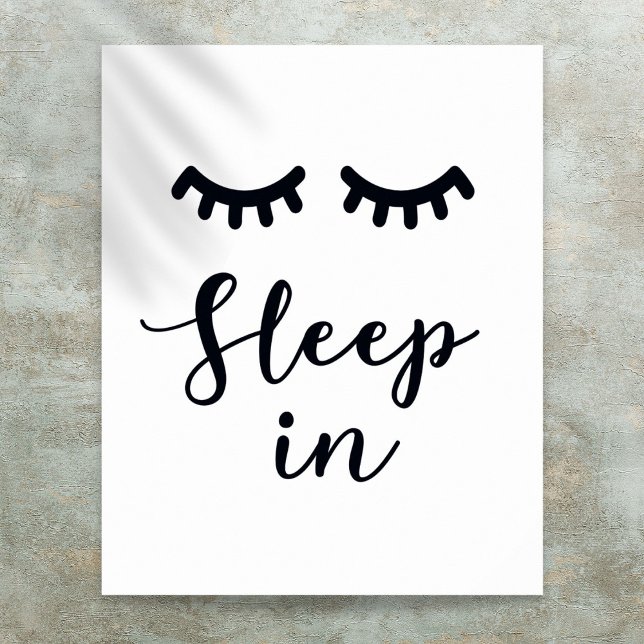Affiche Dormir dans la chambre aux cils (Sleep in Eyelashes Black And White Bedroom Poster)