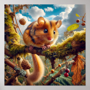 Affiche Dormouse de Hazel adorable dans un arbre boisé