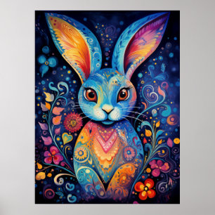 Affiche Dotty Delft : Bunny Doodle Rainbow