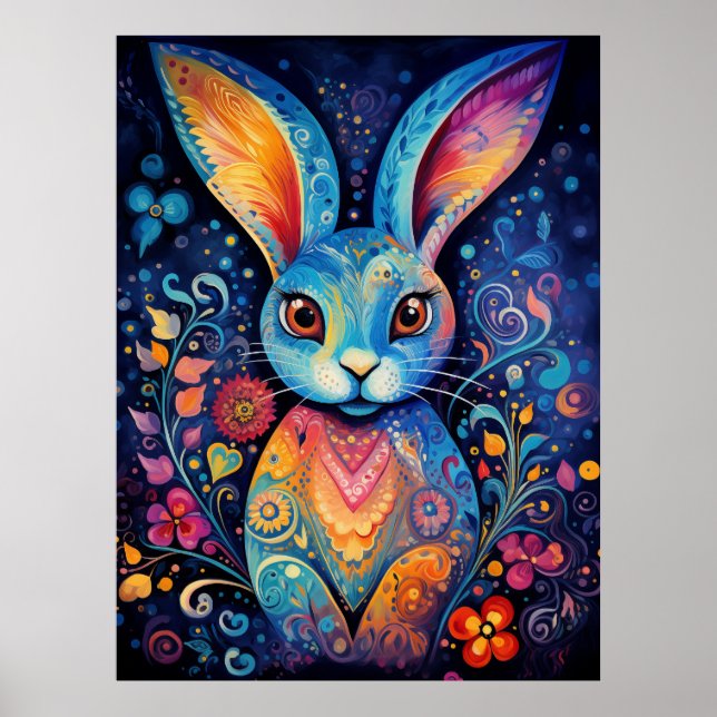 Affiche Dotty Delight : Lapin Gribouillé Arc-en-Ciel (Devant)