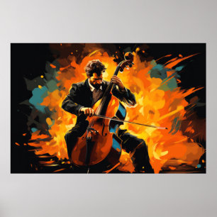 Affiche Double Basse Lecteur Musique Peinture Art Abstrait