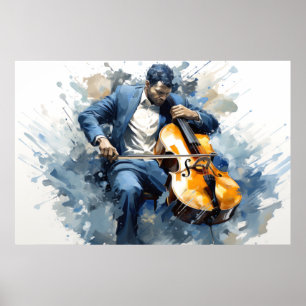 Affiche Double Basse Lecteur Musique Peinture Art Abstrait